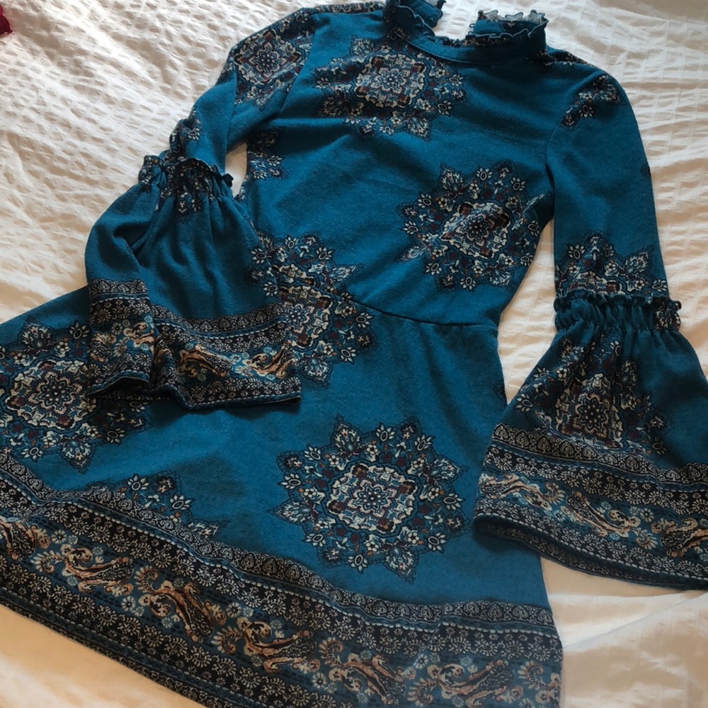 High Neck Xhilaration Mini Dress with Wide Sleeve